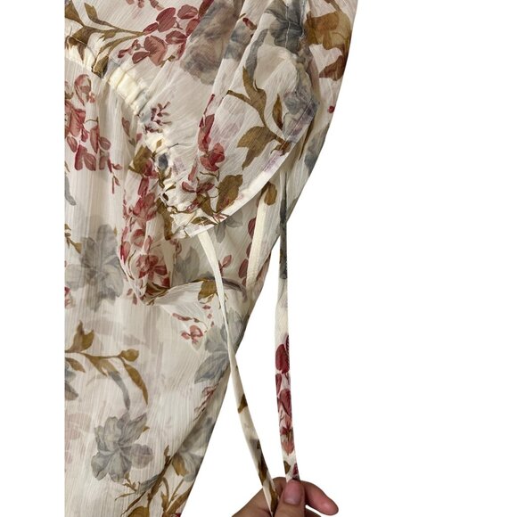 NWT Vince Camuto Medium Floral Sheer Coverup Dress With Tie Sleeves & V-Neck - Picture 6 of 6